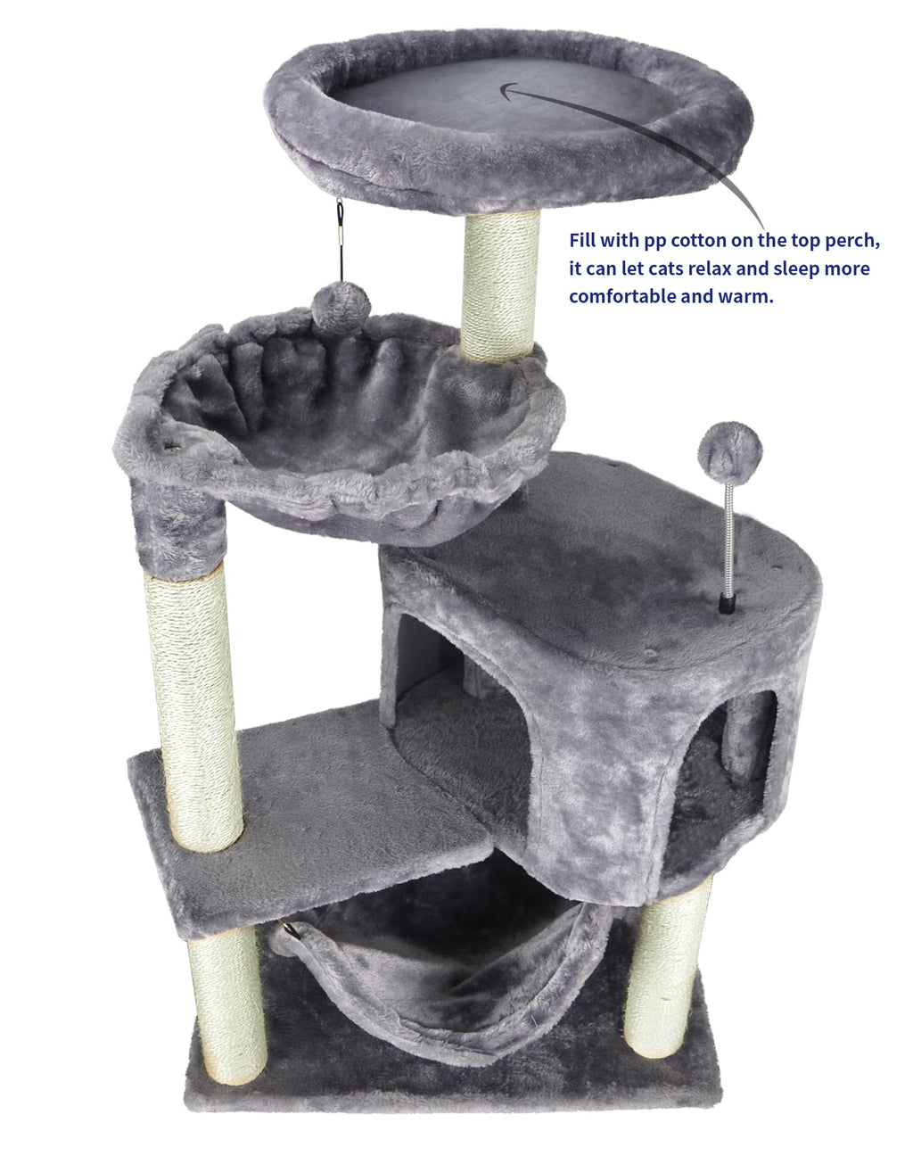 Grey Cat Tree with Cat Condo and Hammock D5750