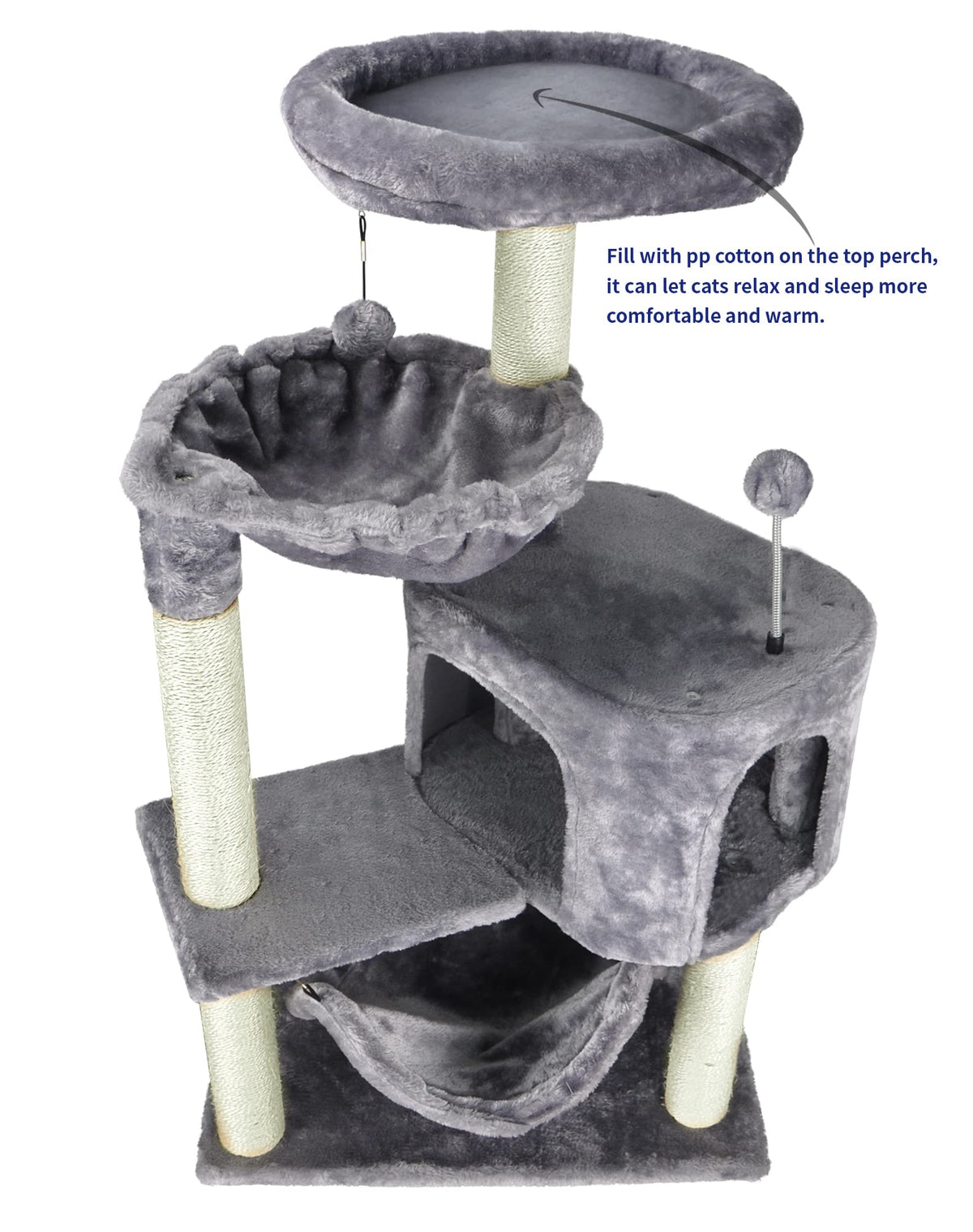 Grey Cat Tree with Cat Condo and Hammock D5750