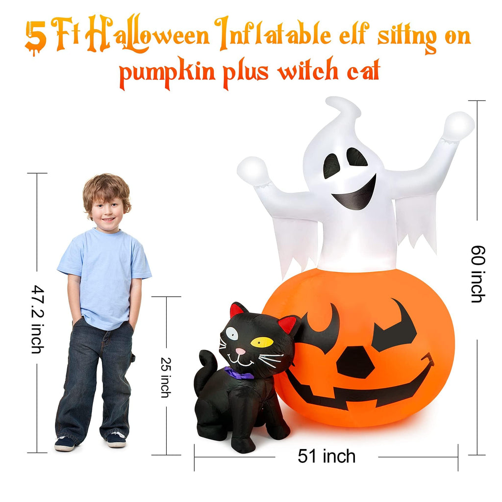 5 FT Halloween Inflatables Outdoor Ghost Pumpkin Black Cat Decor M923