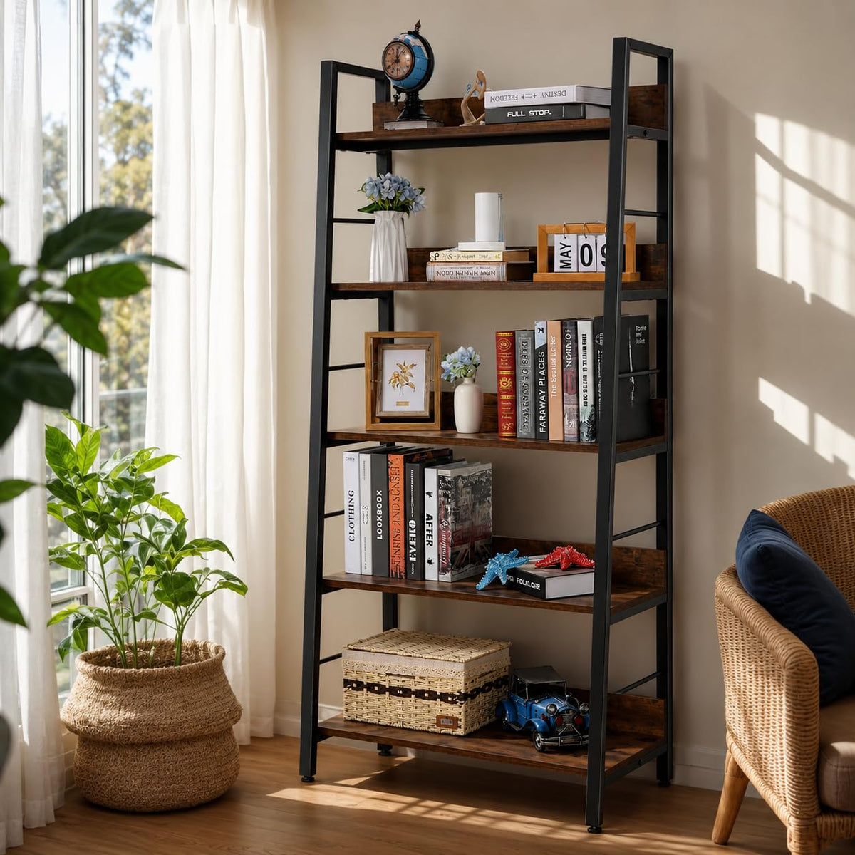 5 Tier Wood Metal Ladder Shelf Bookcase X495