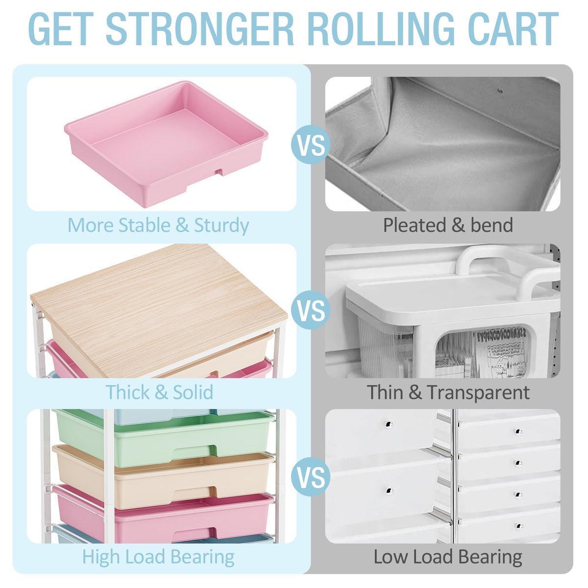 Rolling Storage Cart with 8 Drawers and Wooden Tabletop P45099