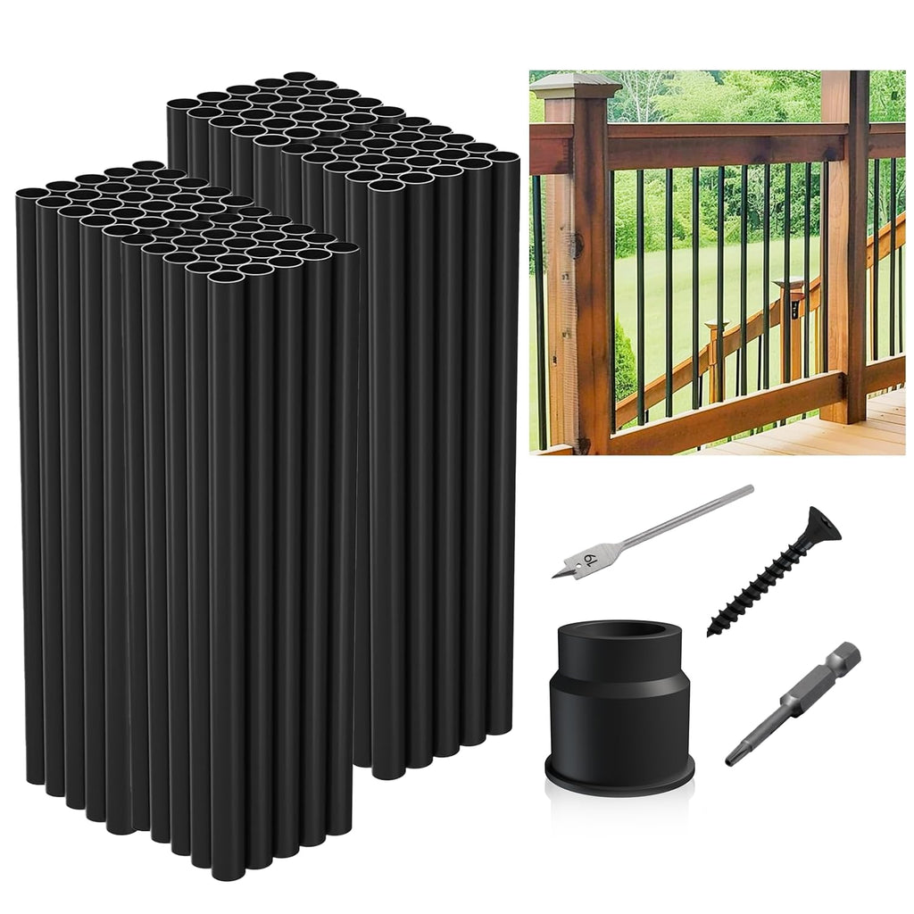 32"-100Pack Aluminum Deck Balusters Hollow Round Deck Railing Spindles Matte Coated Black S960