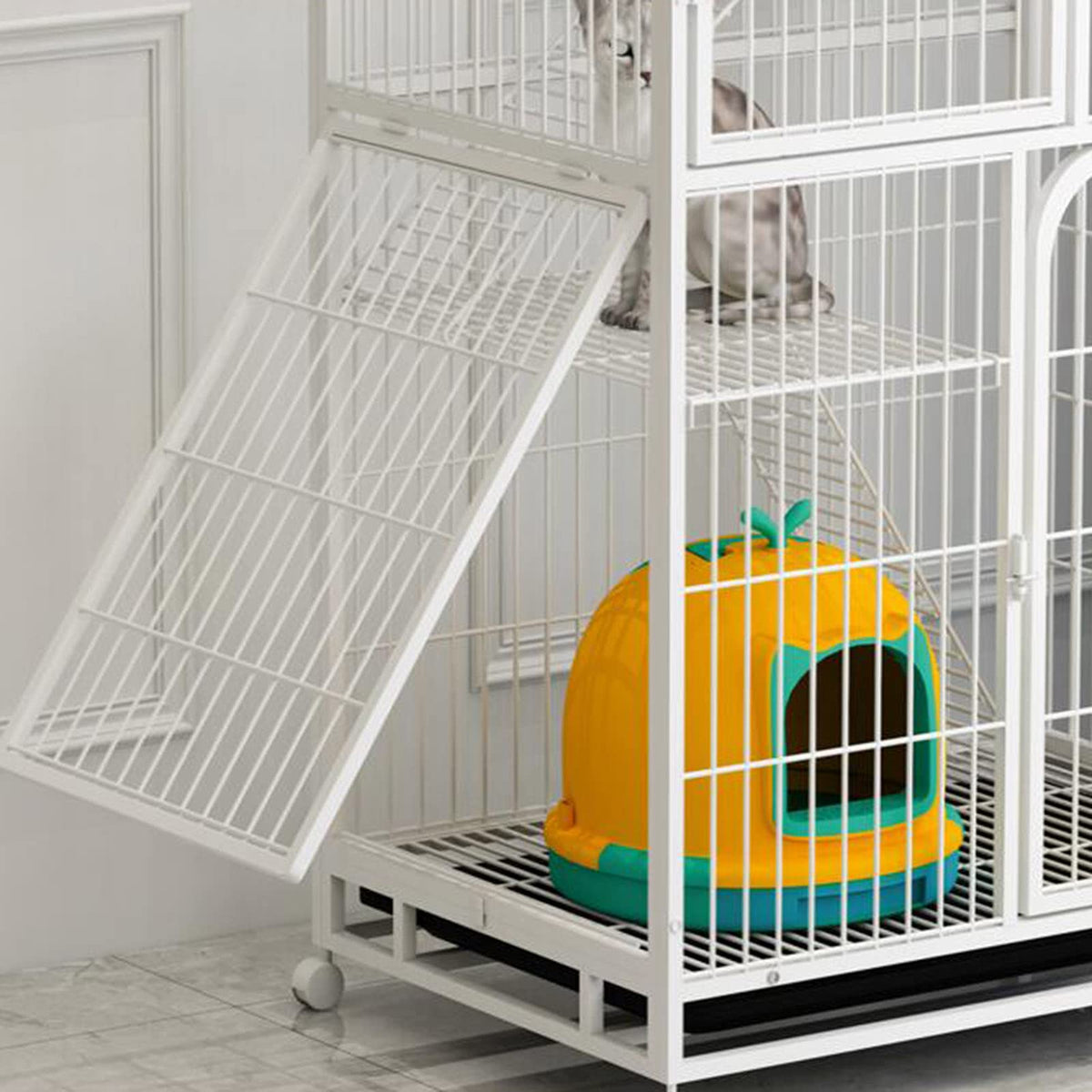 Large 3-Tier Metal Wire Cat Cage with Hammock and Casters D222