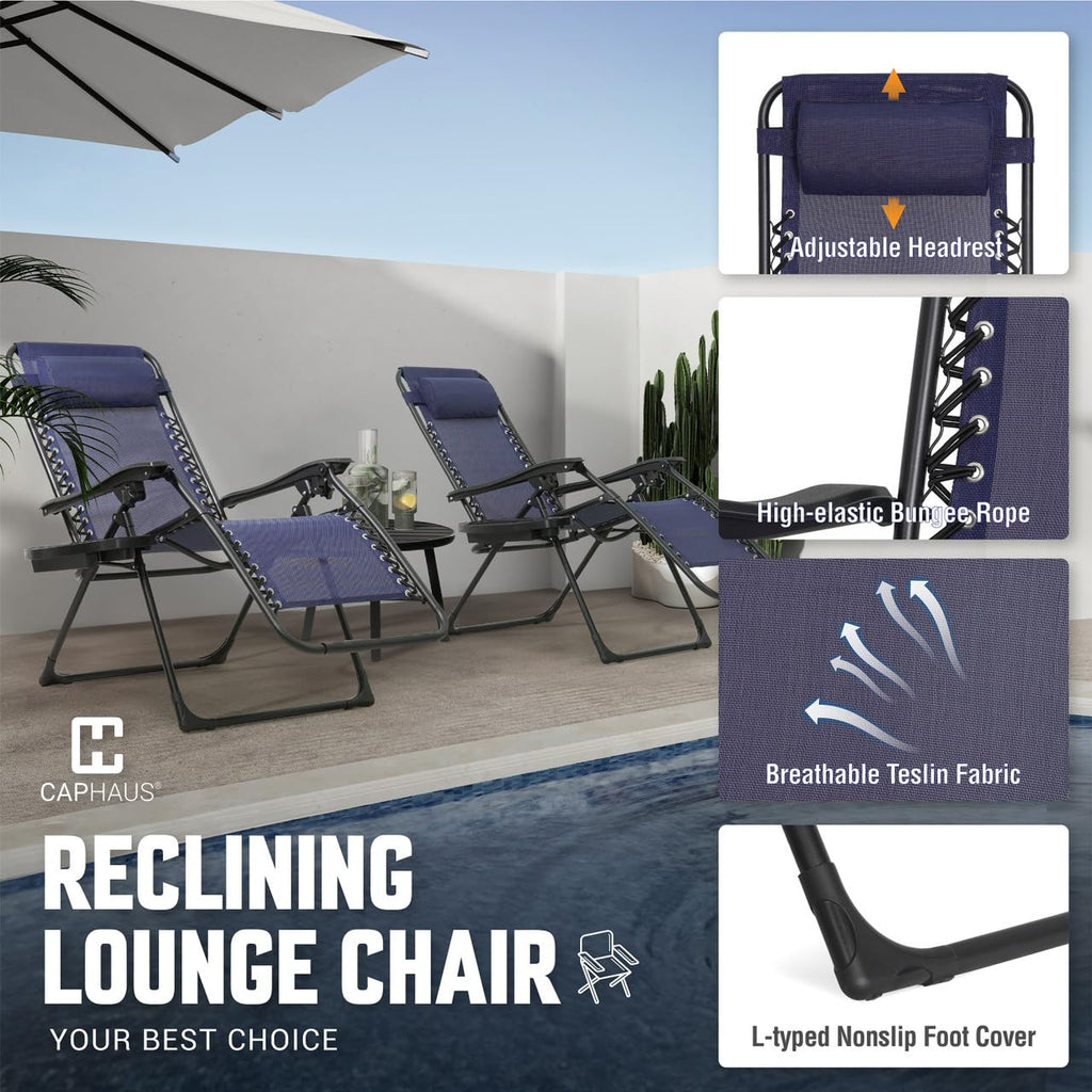 Blue Set of 2 Zero Gravity Chair with Side Tray E240786