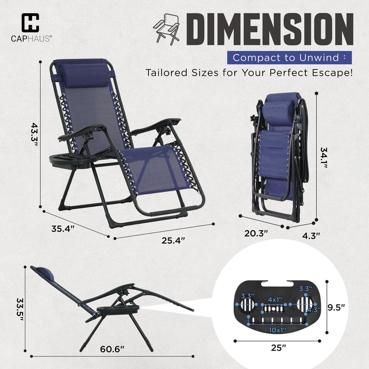 Blue Set of 2 Zero Gravity Chair with Side Tray E240786