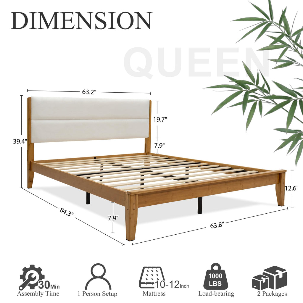 Solid Bamboo Queen Size Bed Frame with Headboard H3232