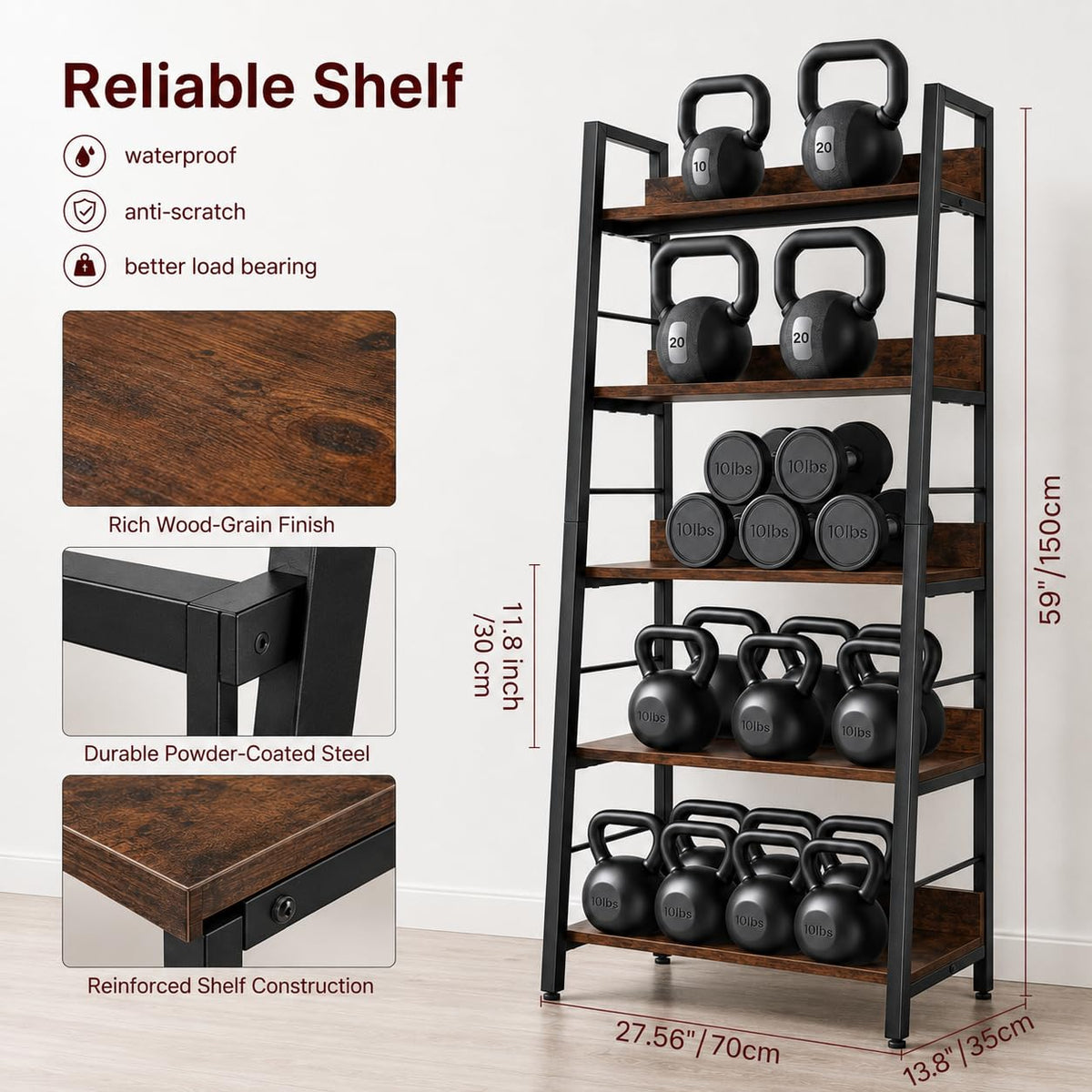 5 Tier Wood Metal Ladder Shelf Bookcase X495