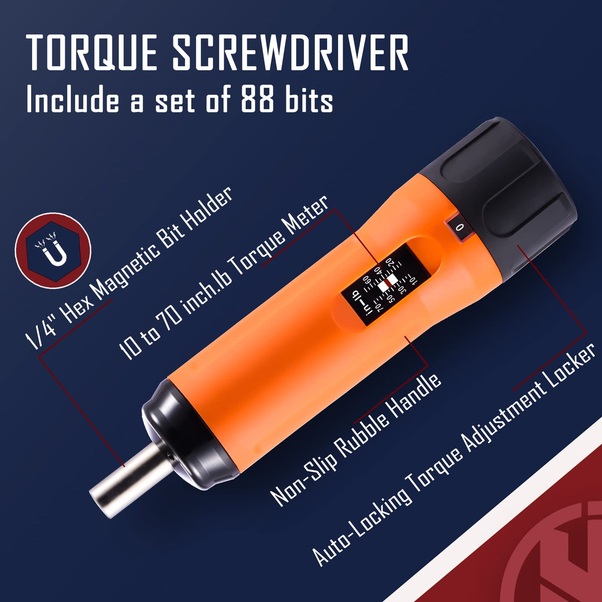 1/4" Adjustable Torque Screwdriver Set with T-BAR Ratchet, 92 Pieces U3748