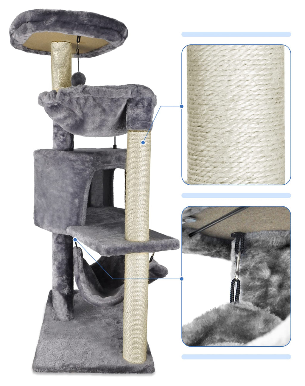 Grey Cat Tree with Cat Condo and Hammock D5750