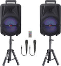 Dual 8" Powered PA Speaker System with Tripod Stands, Wired Mics and Remote U156