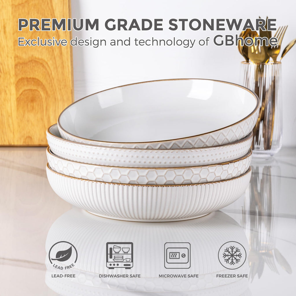 9.5'' 42 Ounce Stoneware Ceramic Pasta Bowls Set of 4 N393