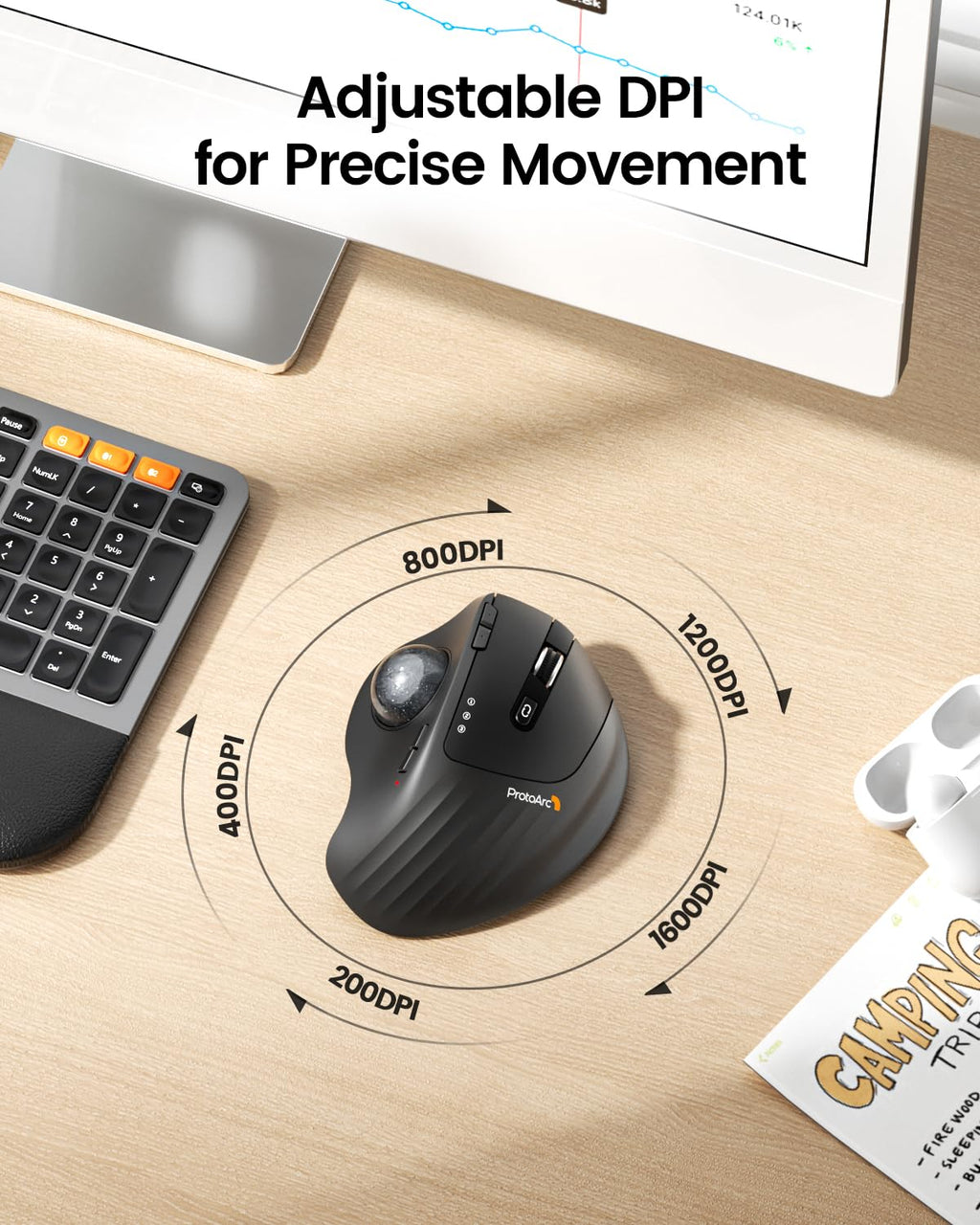Wireless Rechargeable Gray Trackball Mouse M46691