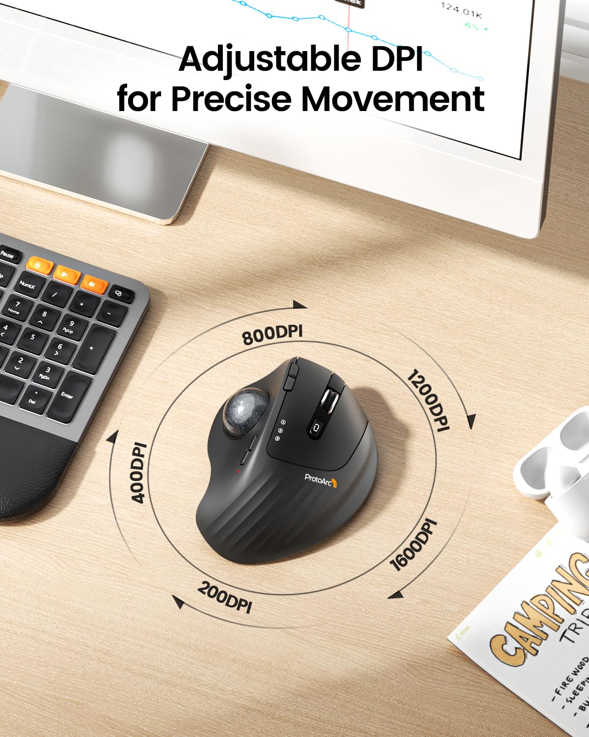 Wireless Rechargeable Gray Trackball Mouse M46691