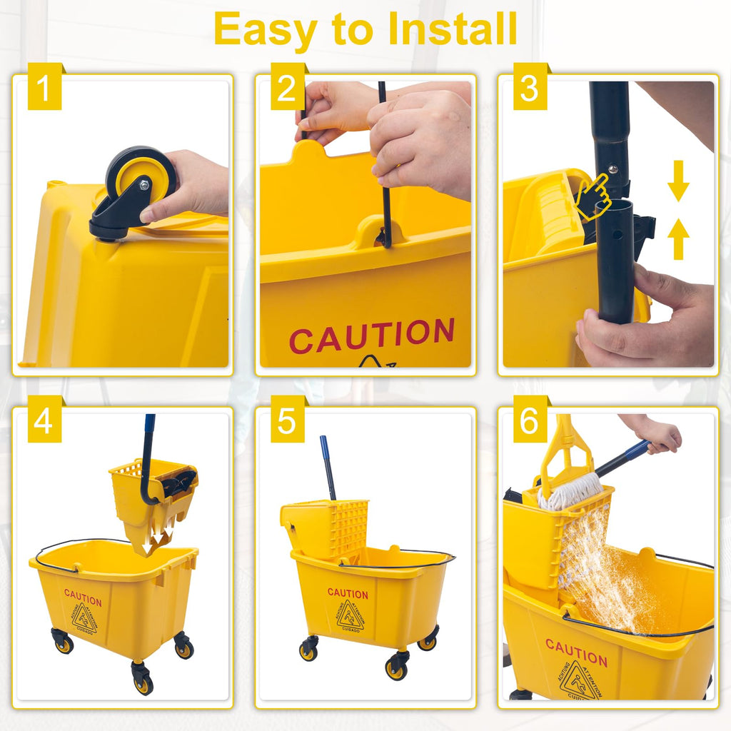 35 Quart Mop Bucket with Side Press Wringer on Wheels Q35030