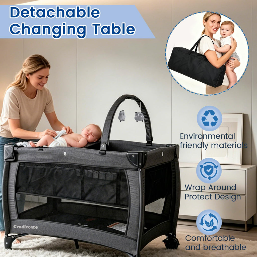 3-in-1 Pack and Play with Changing Table & Carry Bag, Black N368