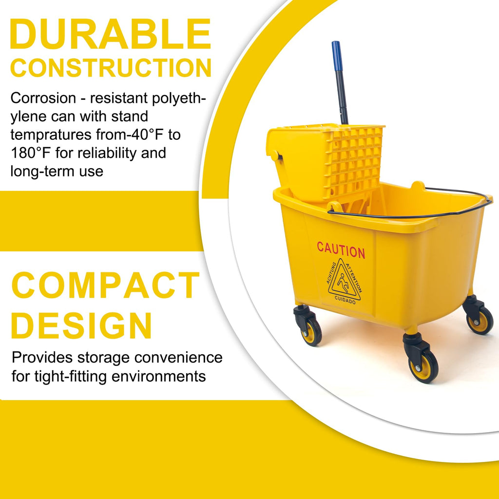 35 Quart Mop Bucket with Side Press Wringer on Wheels Q35030