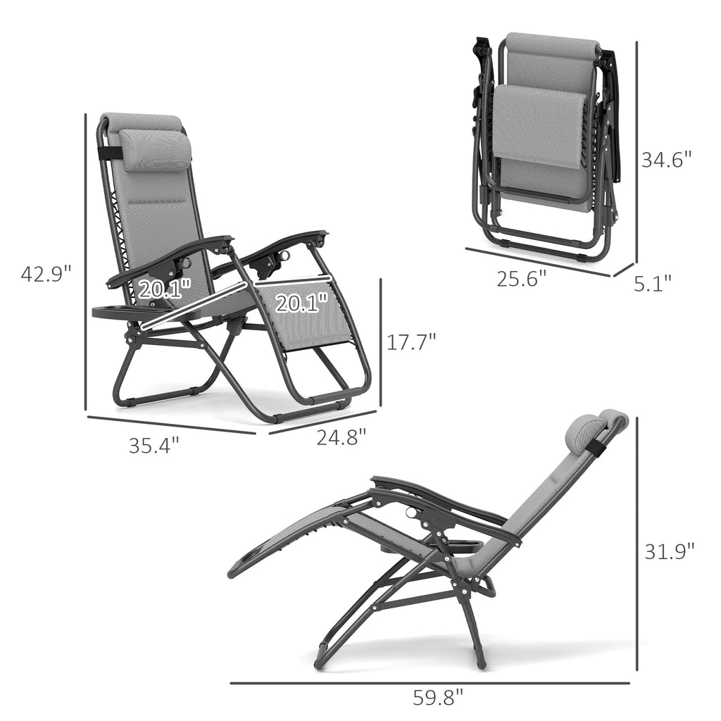 Zero Gravity Chairs Set of 2 Light Gray K2156