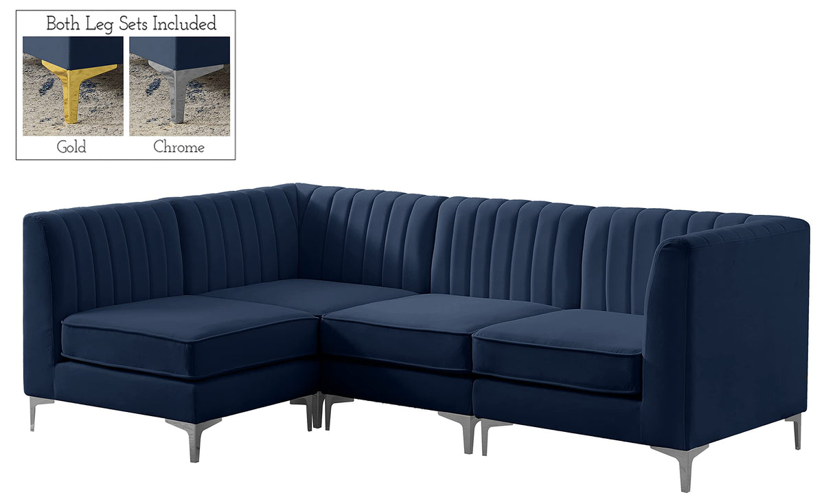 Navy Velvet Modular Sectional with Deep Channel Tufting I437