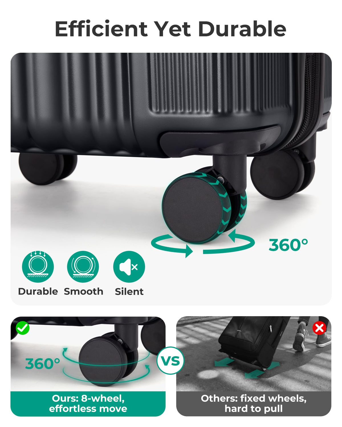Carry On Luggage with Wheels, Black I181