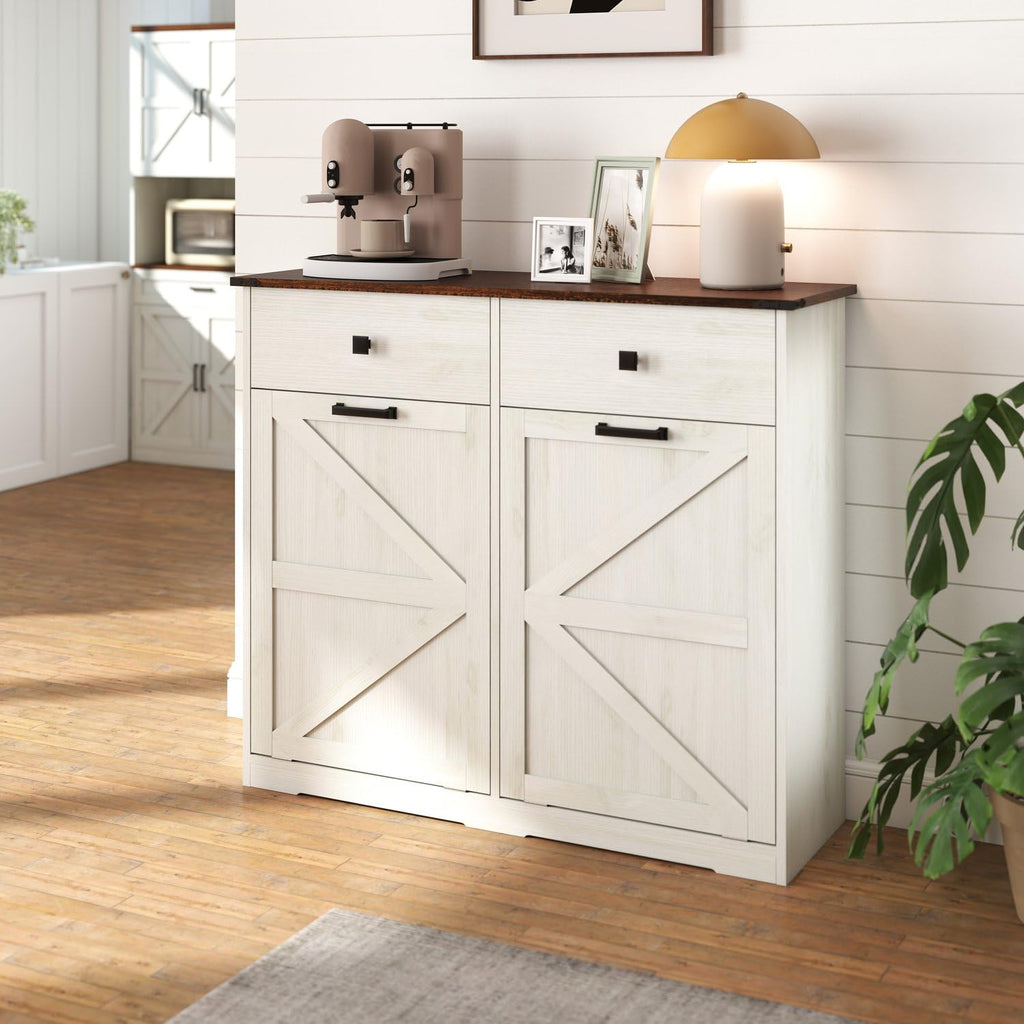 Brown and Antique White 20 Gallon Tilt-Out Trash Cabinet F56964
