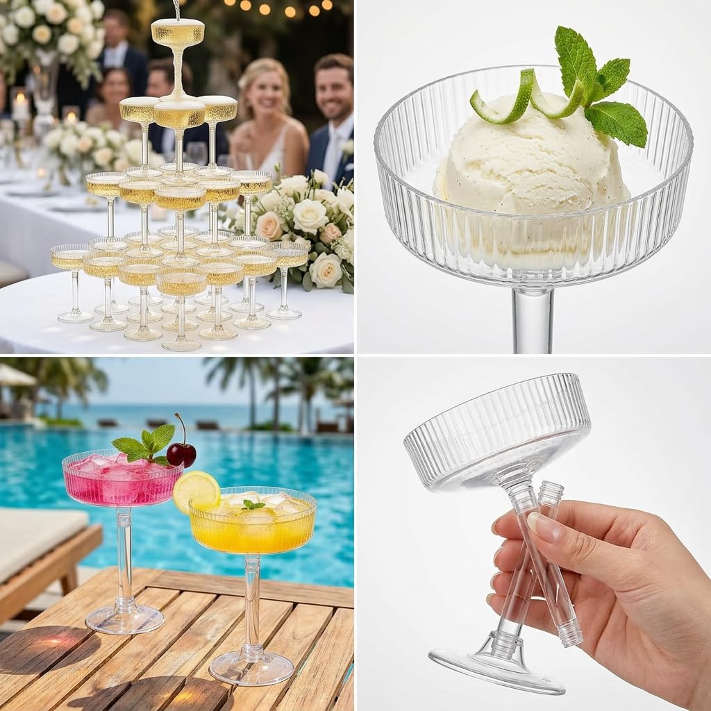 24 Pack 6oz Plastic Martini Glasses Y165326