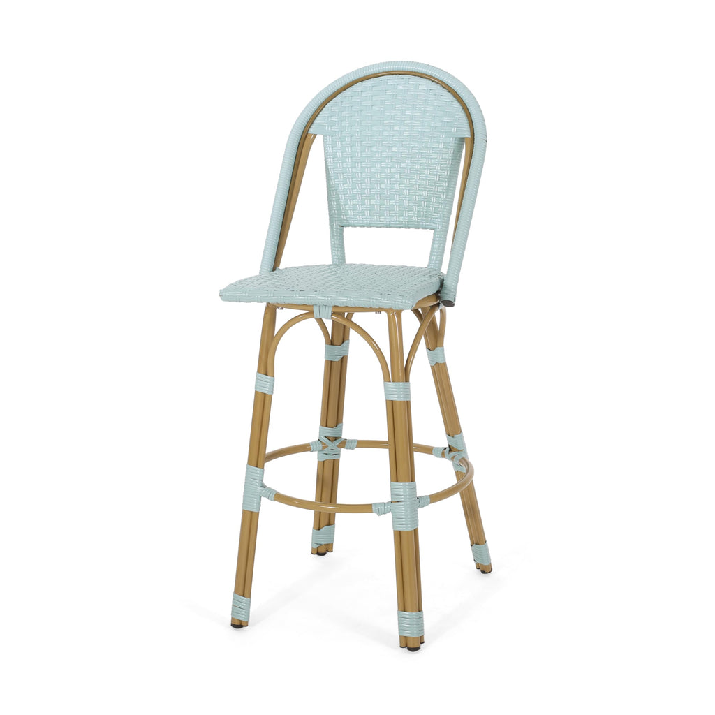 29.5" PE Rattan Aluminum Bar Stools, Set of 2, Light Teal U3008