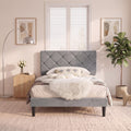 Twin Size Velvet Upholstered Platform Bed Frame with Adjustable Headboard G4904