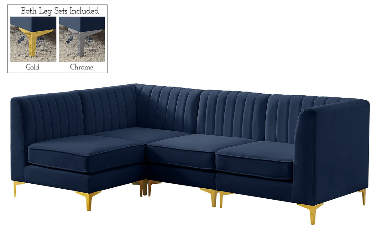 Navy Velvet Modular Sectional with Deep Channel Tufting I437