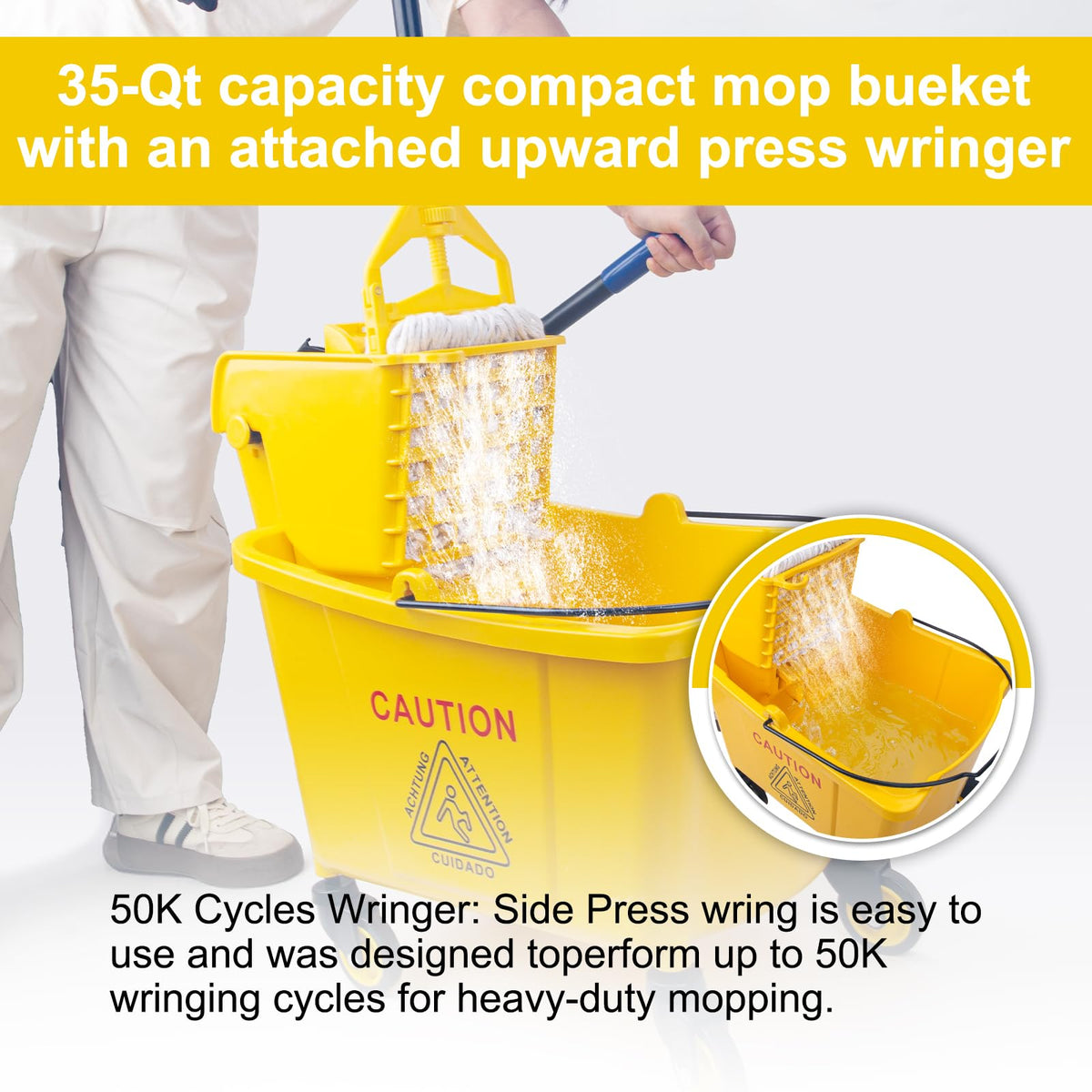 35 Quart Mop Bucket with Side Press Wringer on Wheels Q35030