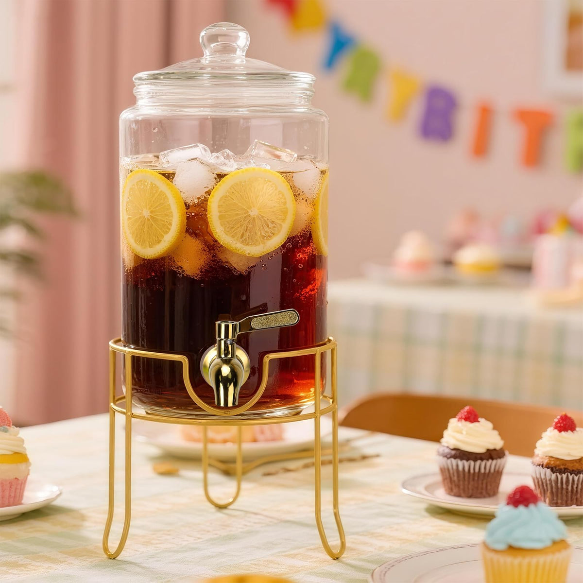 1 Gallon Glass Beverage Dispenser with Glass Airtight Lid and Stainless Steel Spigot C6352