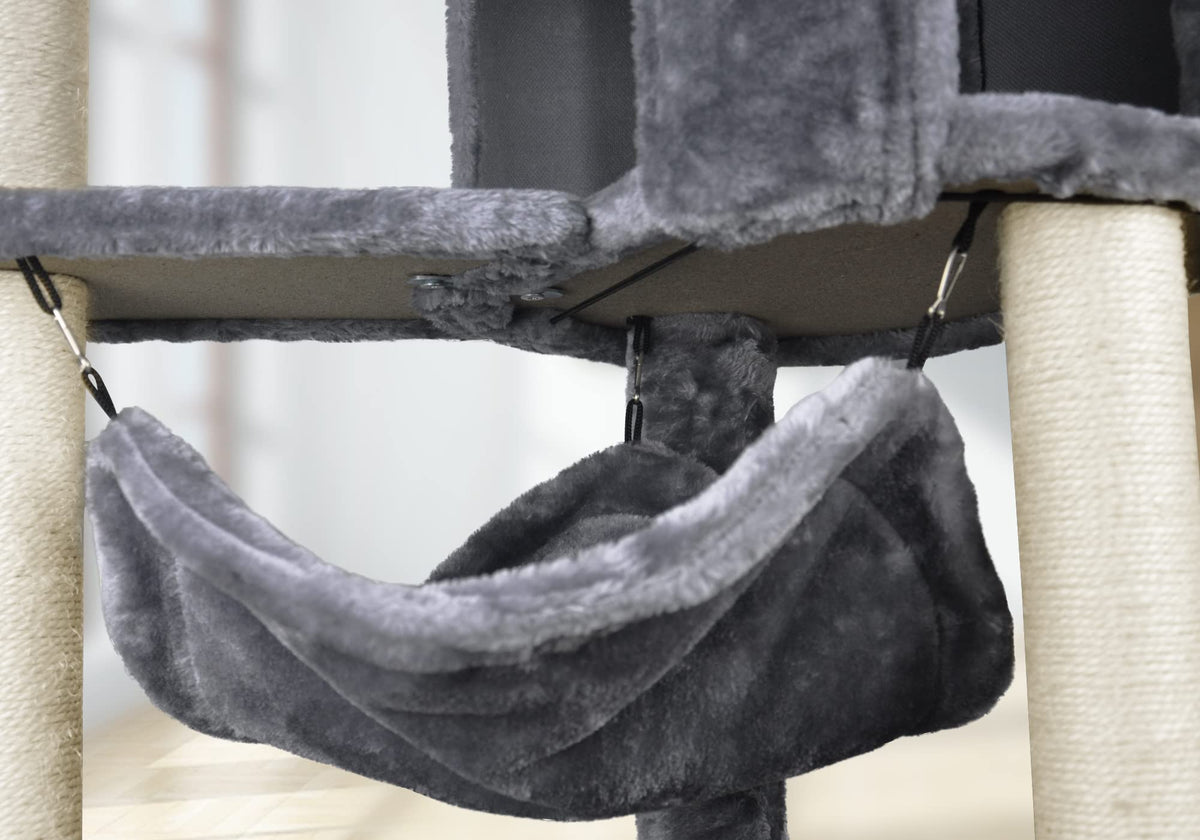 Grey Cat Tree with Cat Condo and Hammock D5750