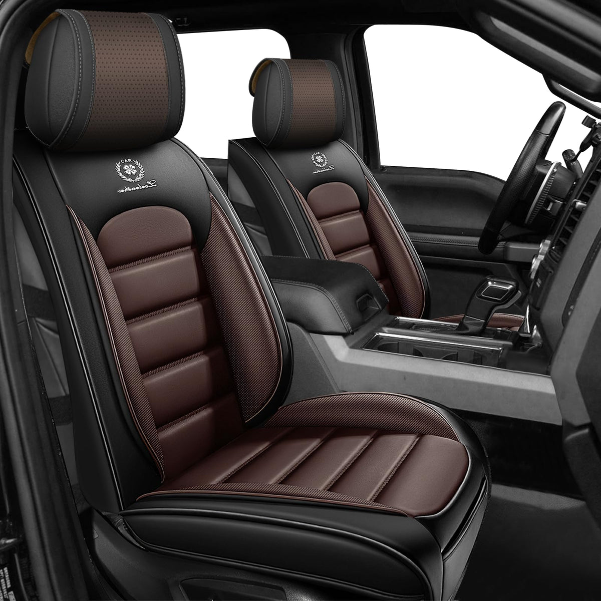 Full Set Car Seat Covers, Waterproof Seat Protectors, Standard 5 Seats, Black & Coffee M5832