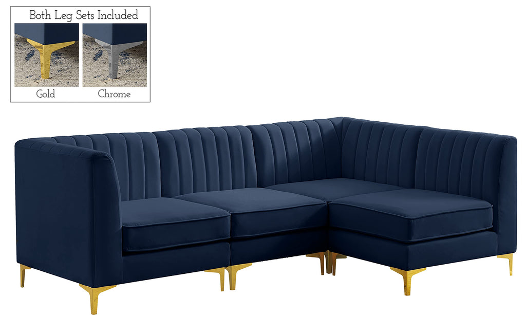 Navy Velvet Modular Sectional with Deep Channel Tufting I437