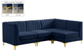 Navy Velvet Modular Sectional with Deep Channel Tufting I437