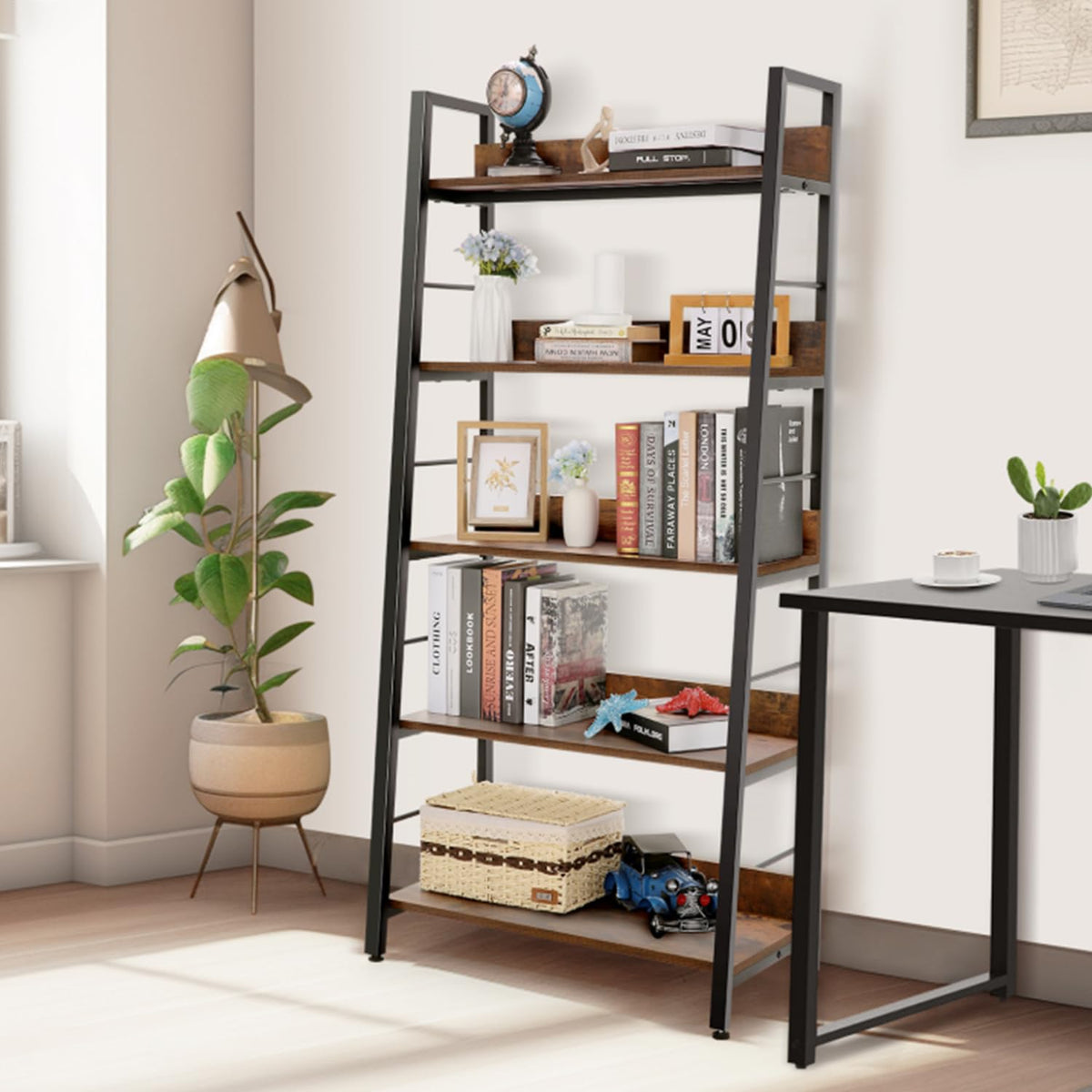 5 Tier Wood Metal Ladder Shelf Bookcase X495