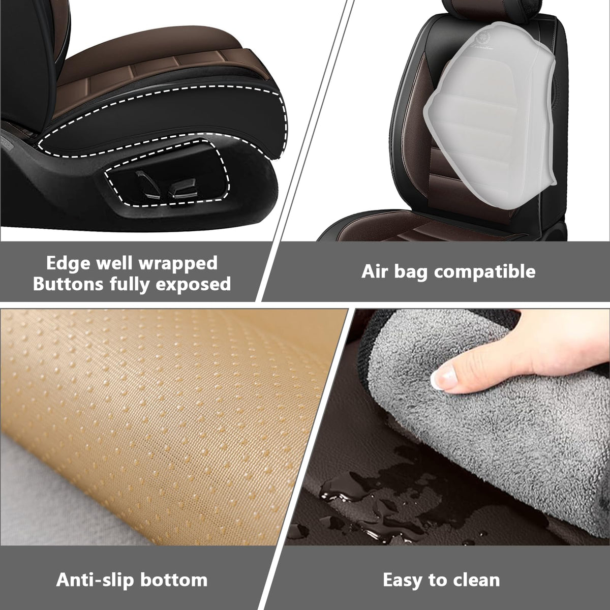 Full Set Car Seat Covers, Waterproof Seat Protectors, Standard 5 Seats, Black & Coffee M5832
