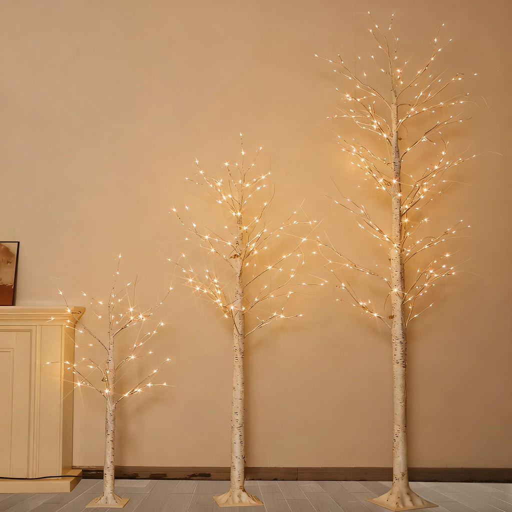 4FT 6FT 8FT Lighted Artificial Birch Tree Set of 3 T3229