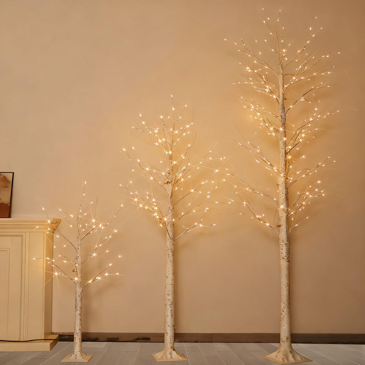 4FT 6FT 8FT Lighted Artificial Birch Tree Set of 3 T3229
