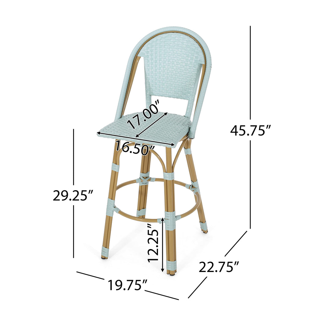 29.5" PE Rattan Aluminum Bar Stools, Set of 2, Light Teal U3008
