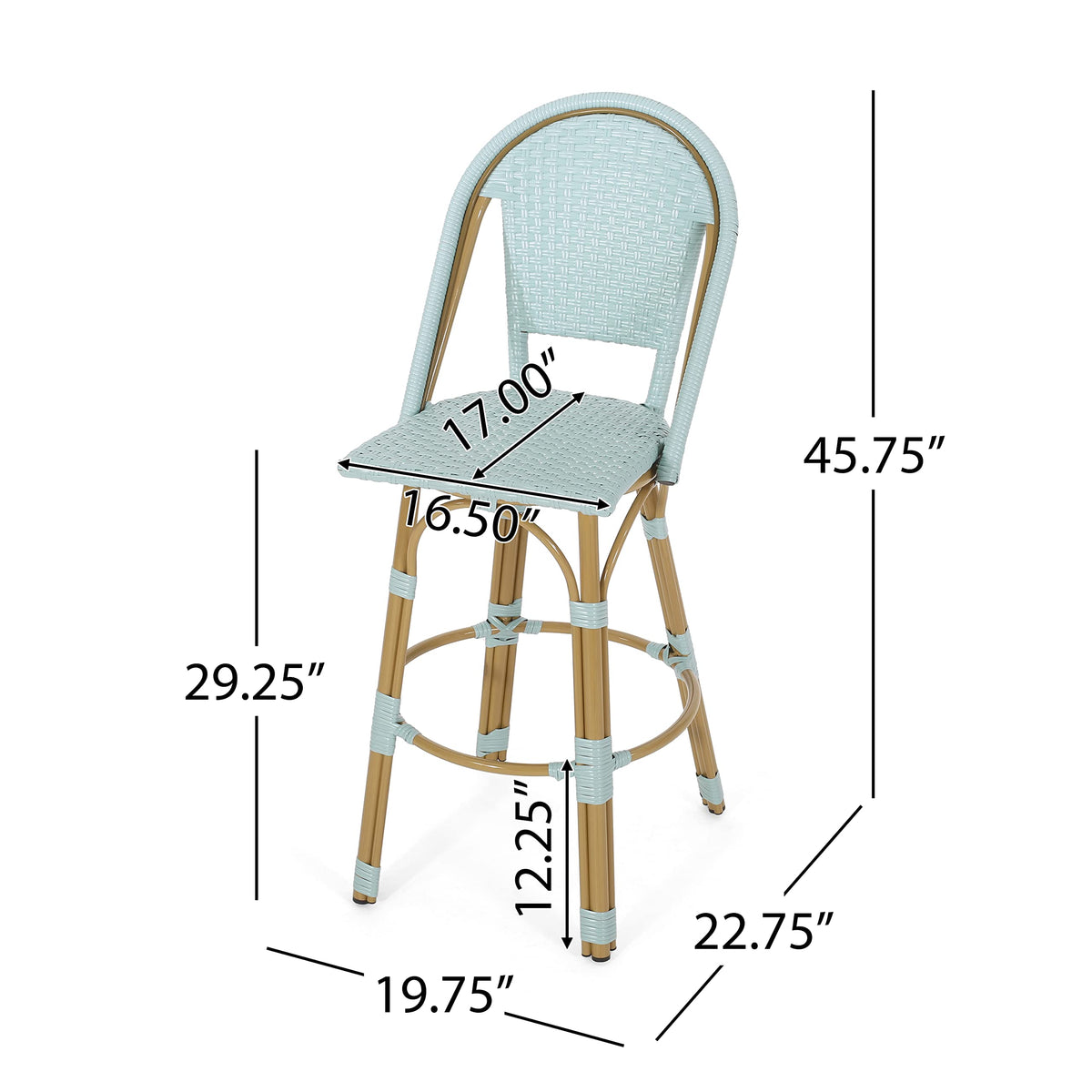 29.5" PE Rattan Aluminum Bar Stools, Set of 2, Light Teal U3008