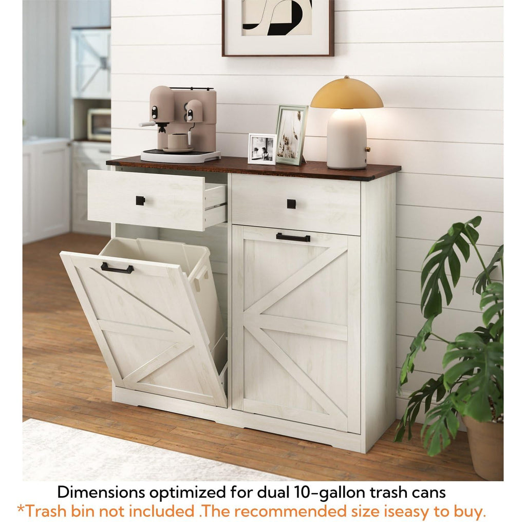 Brown and Antique White 20 Gallon Tilt-Out Trash Cabinet F56964
