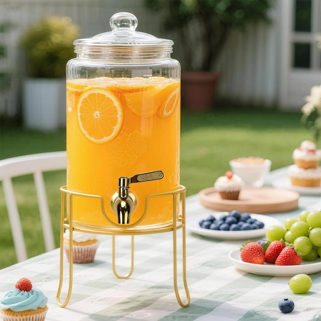 1 Gallon Glass Beverage Dispenser with Glass Airtight Lid and Stainless Steel Spigot C6352