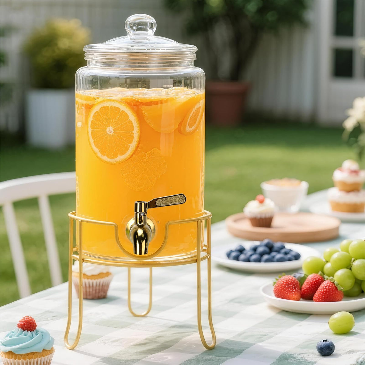 1 Gallon Glass Beverage Dispenser with Glass Airtight Lid and Stainless Steel Spigot C6352