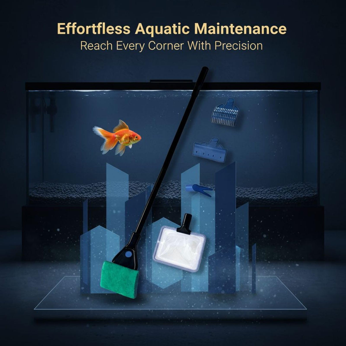5 in 1 Aquarium Cleaning Kit with Algae Scraper Gravel Rake Fish Net and Brush J1577