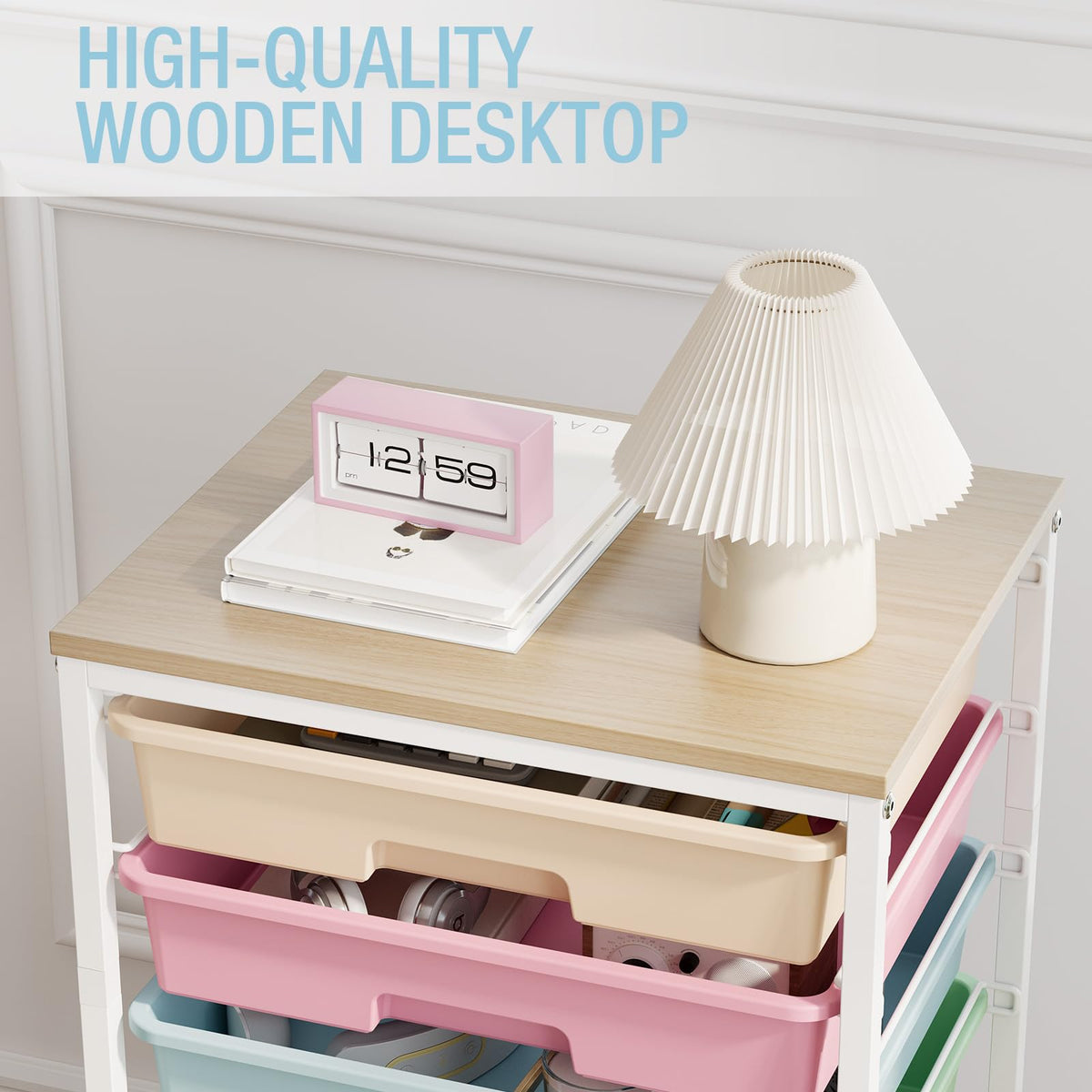 Rolling Storage Cart with 8 Drawers and Wooden Tabletop P45099