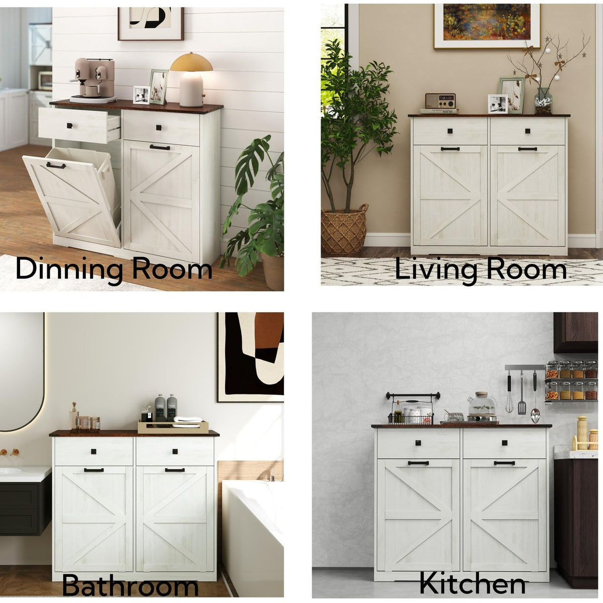 Brown and Antique White 20 Gallon Tilt-Out Trash Cabinet F56964