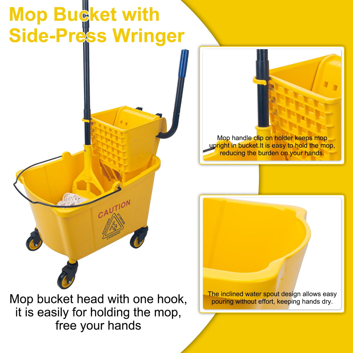35 Quart Mop Bucket with Side Press Wringer on Wheels Q35030