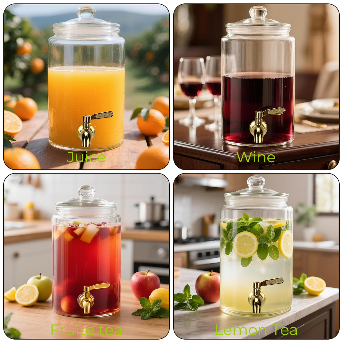 1 Gallon Glass Beverage Dispenser with Glass Airtight Lid and Stainless Steel Spigot C6352