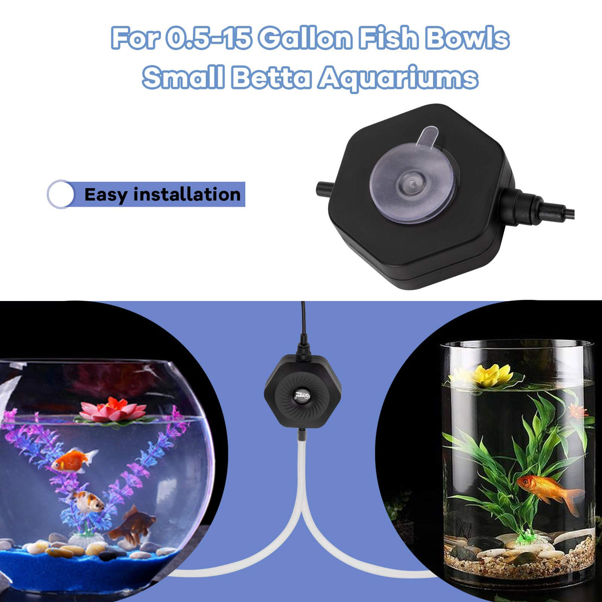 Quiet Mini Aquarium Air Pump with Air Stone Tubing Suction Cup V205