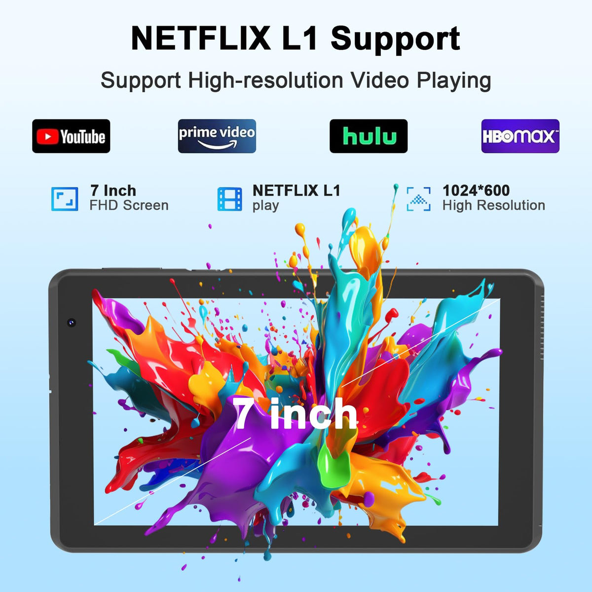Android 15 Tablet 7 inch 8GB RAM 32GB ROM Black Y645583